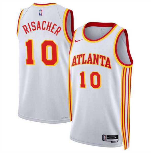 Mens Atlanta Hawks #10 Zaccharie Risacher White 2024 Draft Association Edition Stitched Jersey Dzhi